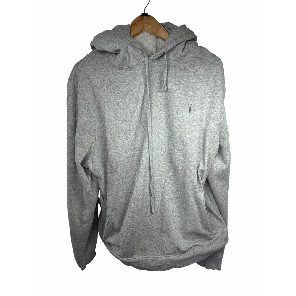 AllSaints Men’s XXL Gray Pullover Hoodie Ramskull Logo Long Sleeve Sweatshirt